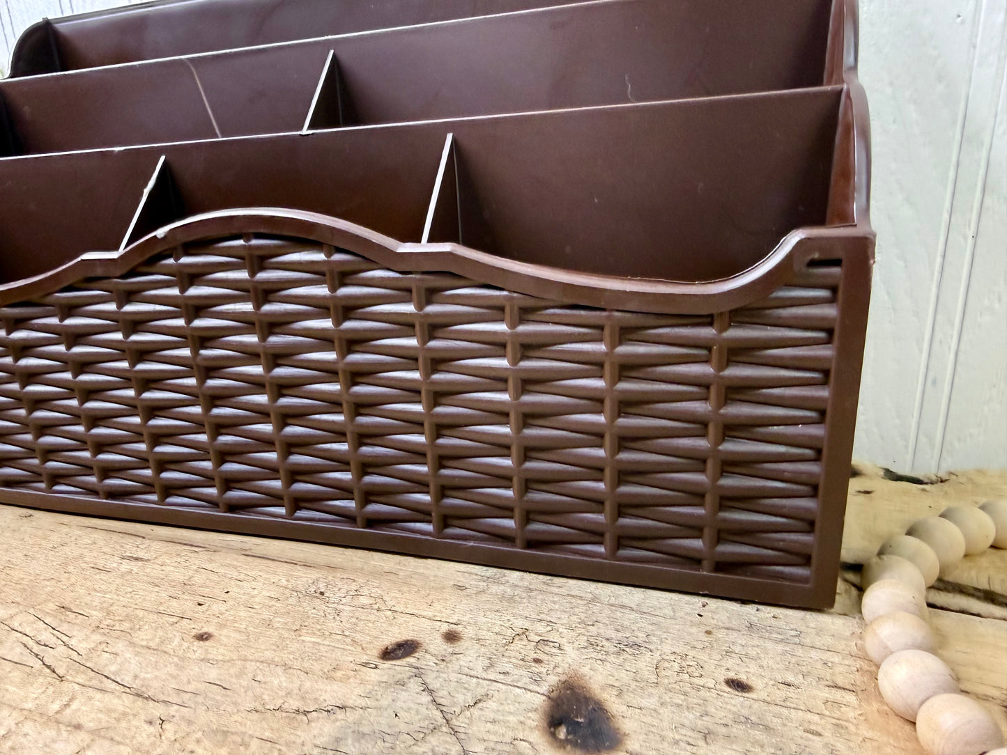 Vintage 1970’s Action Industries Faux Wicker Letter Organizer