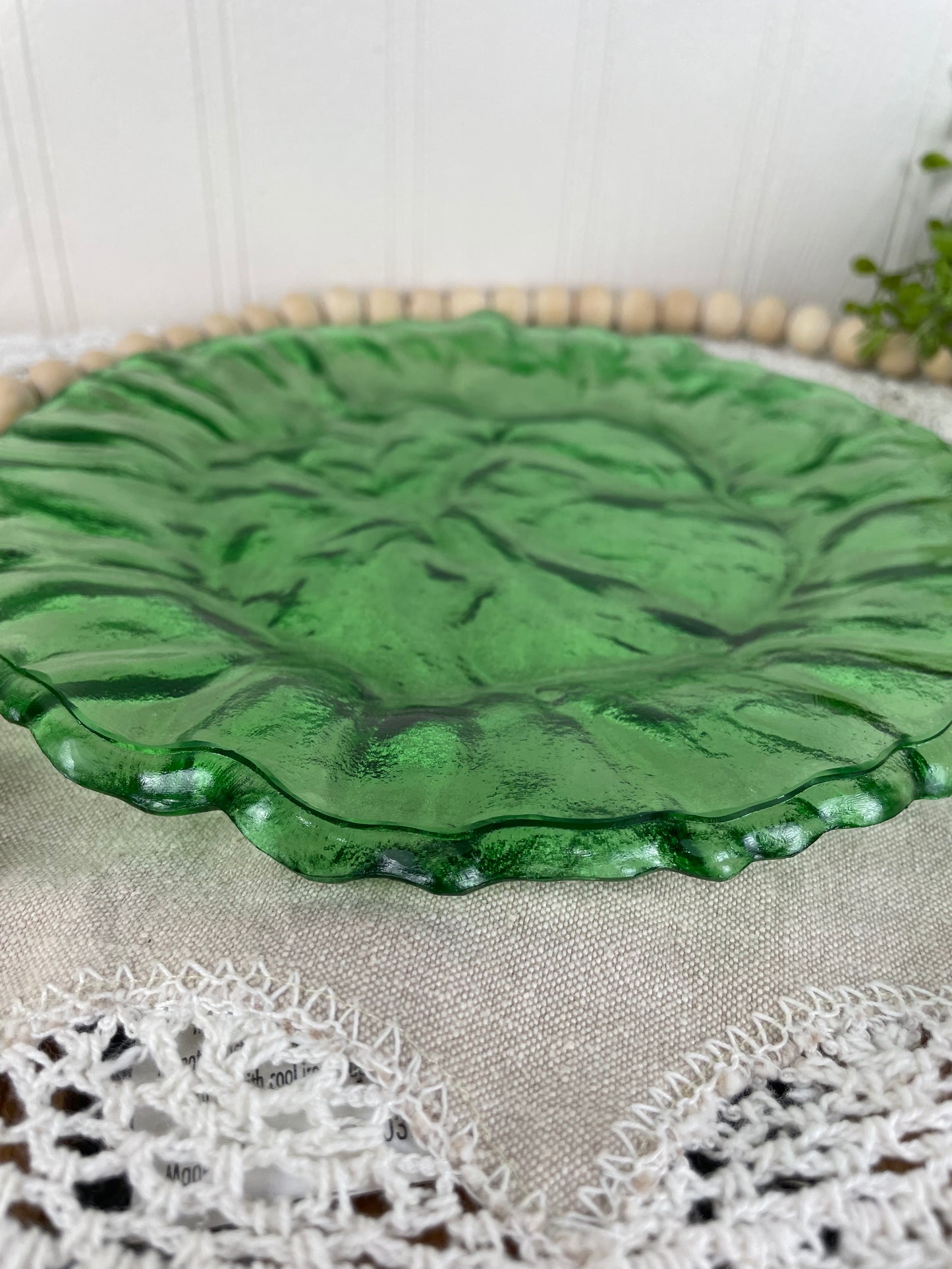 Vintage Morgantown Crinkle Green Glass Lunch Plate