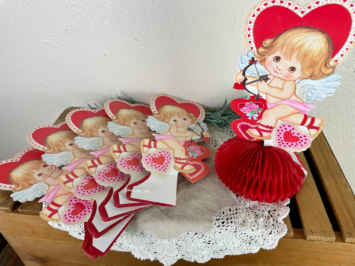 Vintage Valentine’s Cupid Honeycomb Tissue Paper Centerpieces