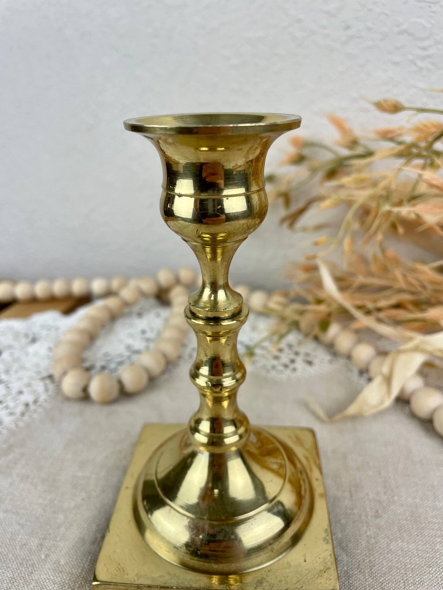 Vintage Square Base Brass Candlestick