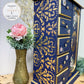 Upcycled Navy & Gold Jewelry Box with Pink Florals