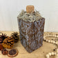 Handmade Reclaimed Wood Block Pumpkin with Stamped Tribal Details