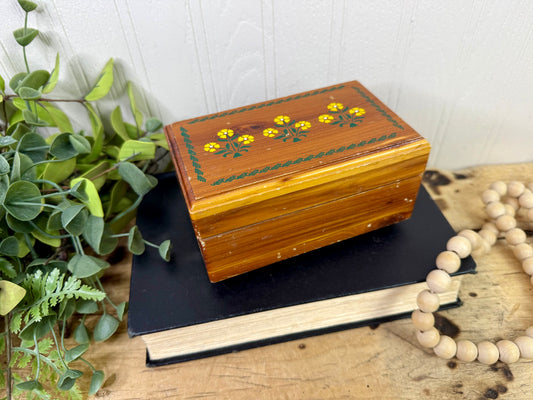 Vintage Cedar Wood Souvenir Trinket Box