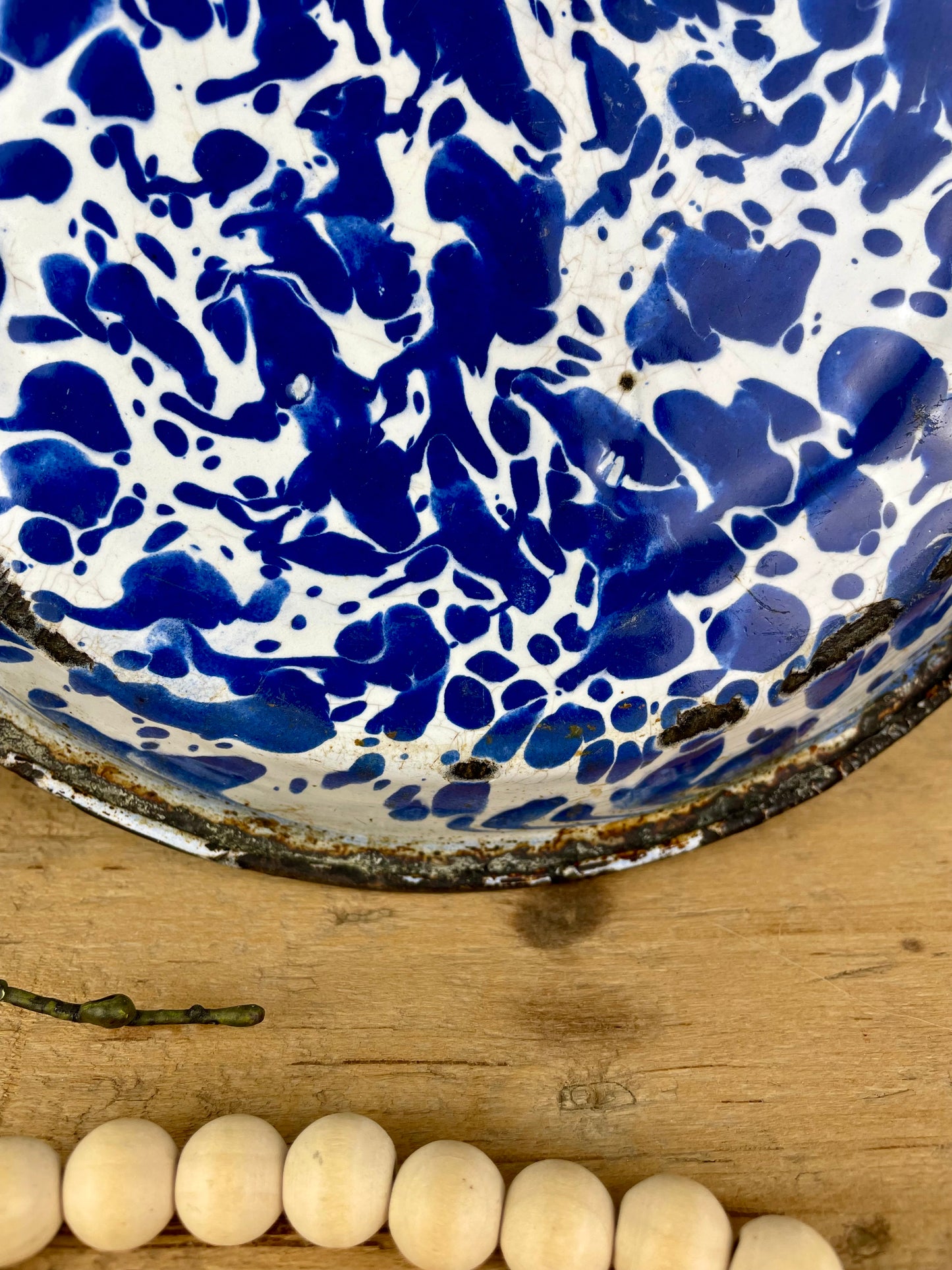 Vintage Blue & White Marbled Enamel Pie Pan