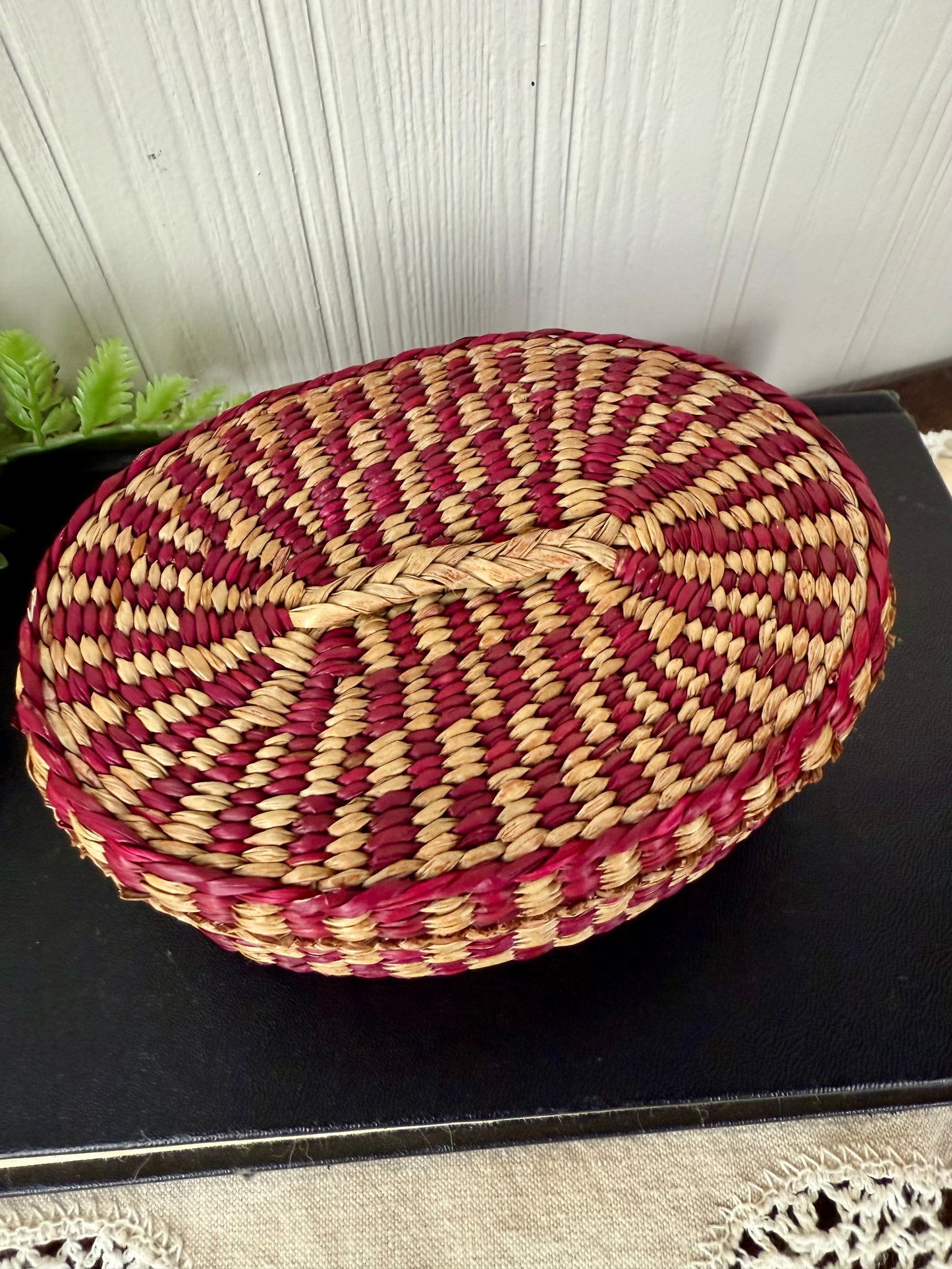 Vintage Miniature Seagrass Basket with Lid