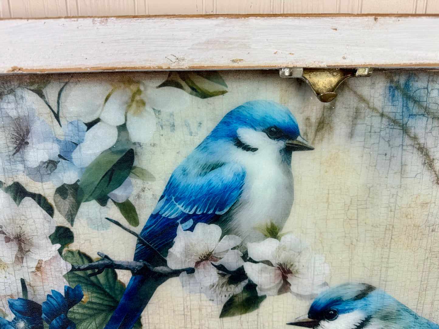 Handmade Upcycled Blue Bird Window Wall Art with Hanging Hooks- Shipping Included
