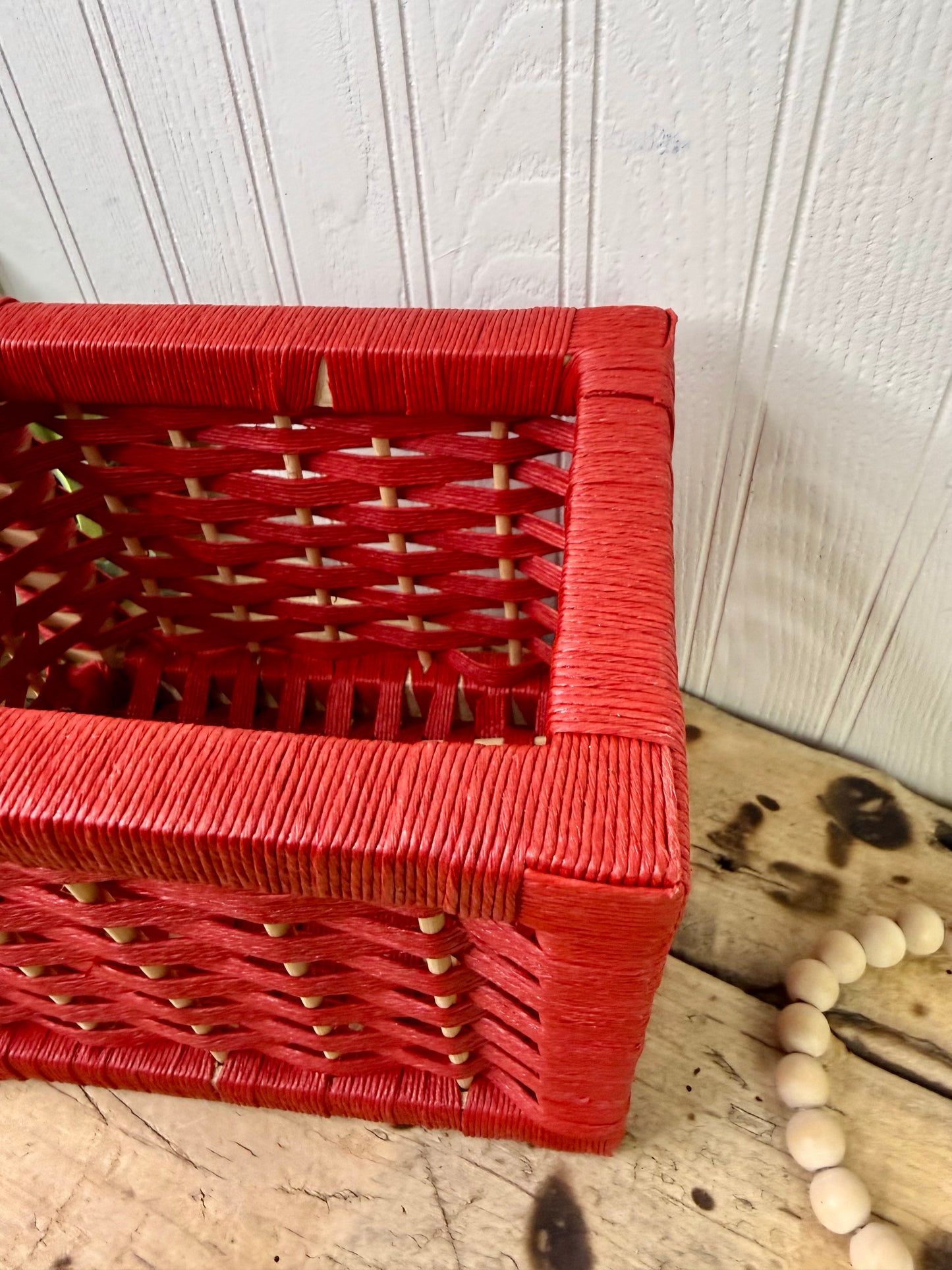 Vintage Rectangular Red Storage Basket