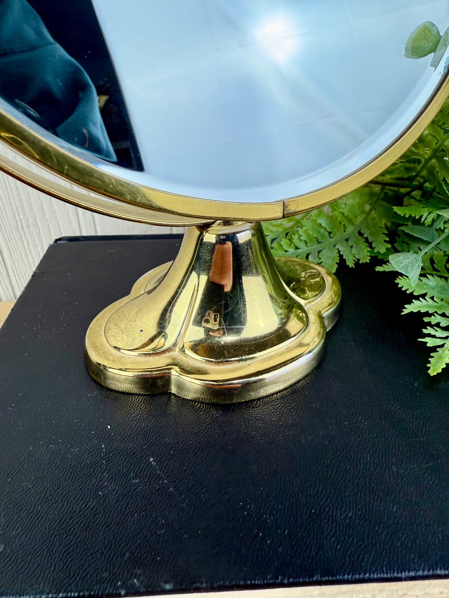 Vintage Double Sided Brass Tabletop Mirror