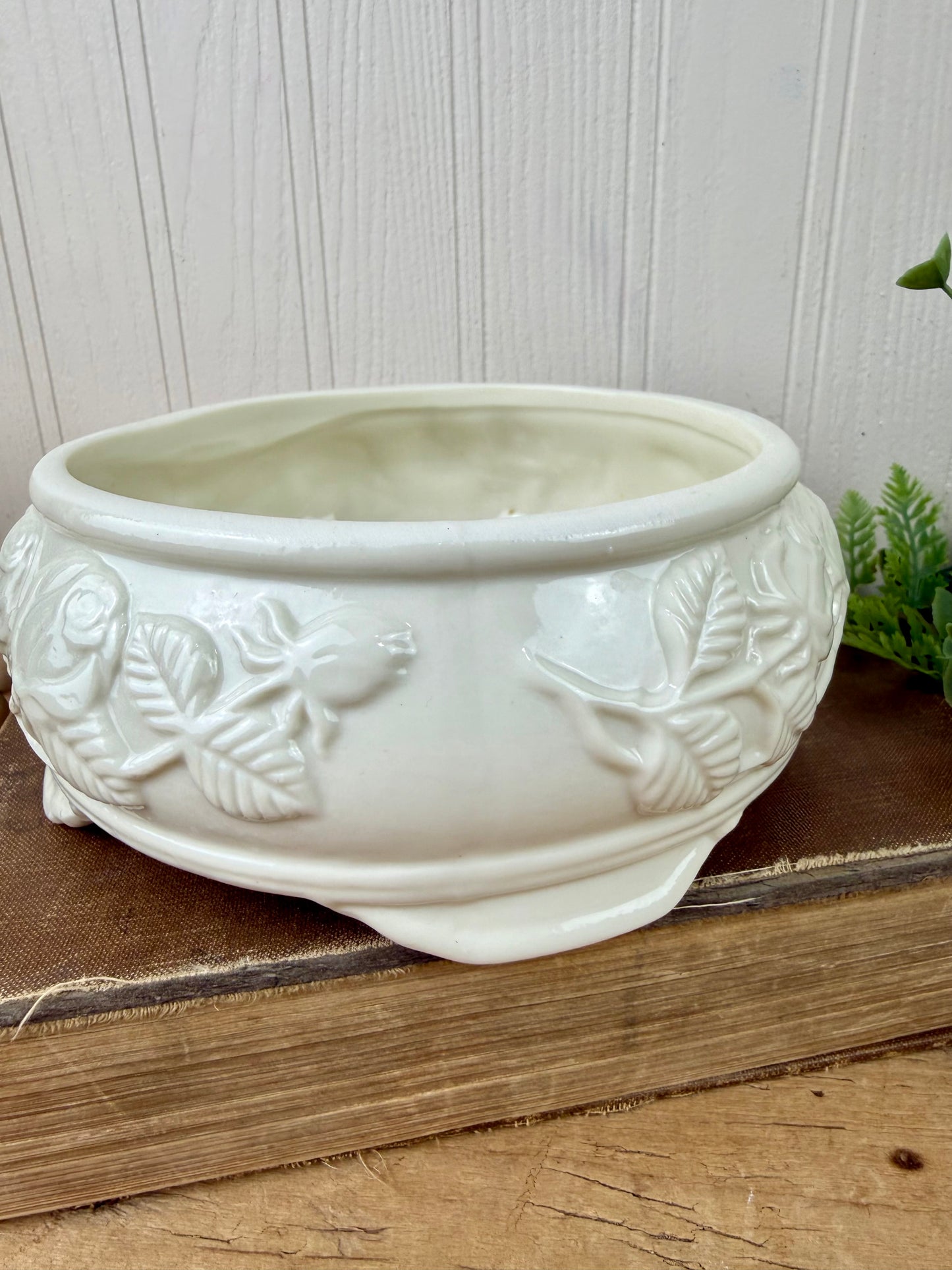 Vintage Ceramic Footed Planter Bowl with Roses