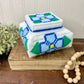 Vintage Plastic Canvas Storage Box with Blue Flowers