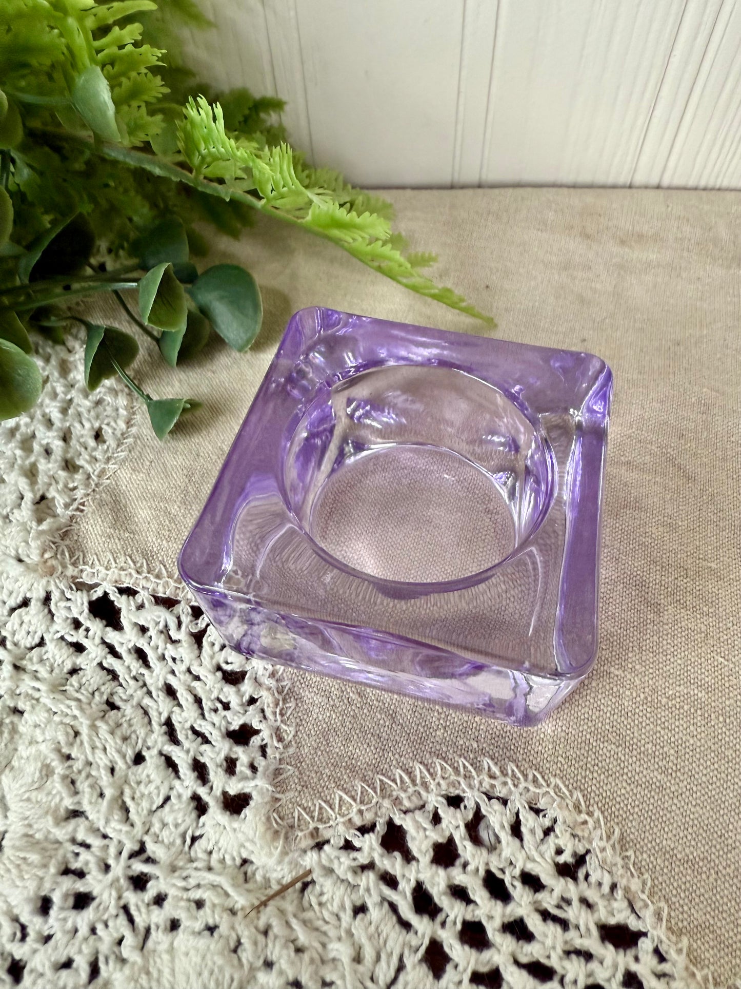 Vintage Purple Glass Square Candle Votive