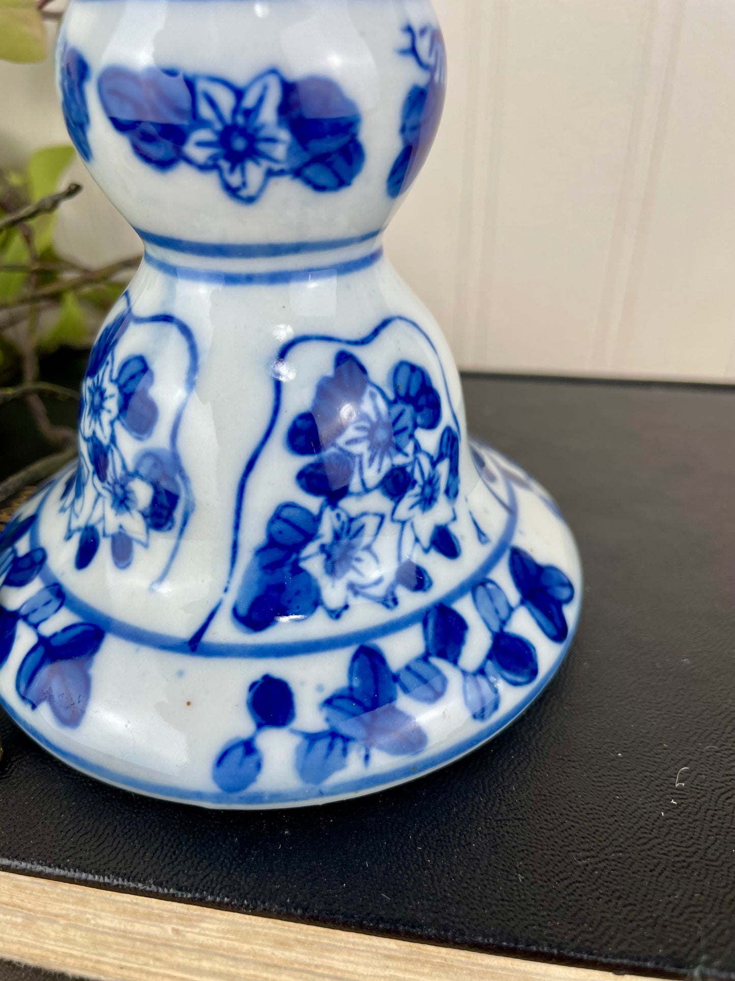 Vintage Blue & White Ceramic Candle Holder