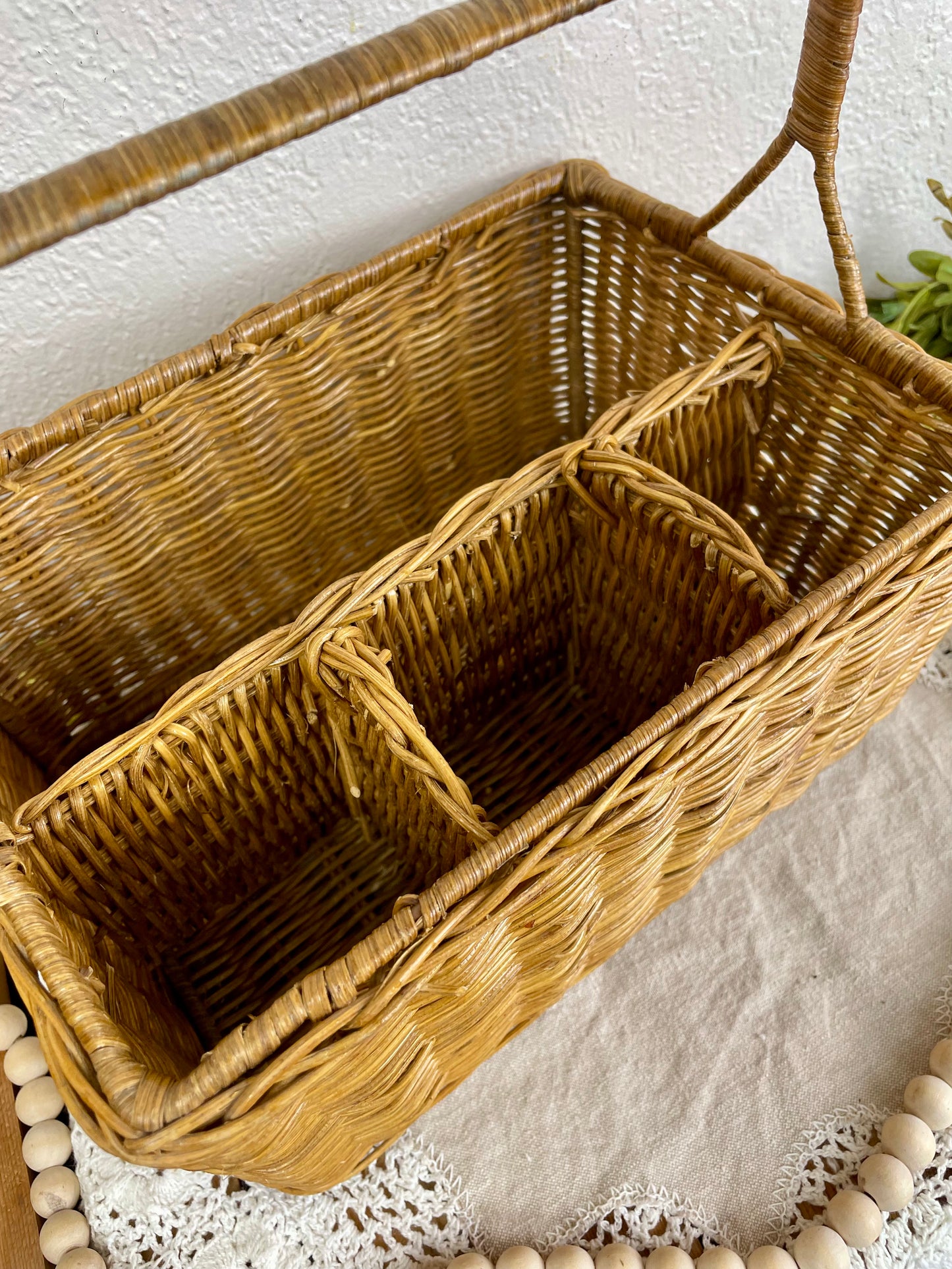 Vintage Wicker Storage Basket with Dividers