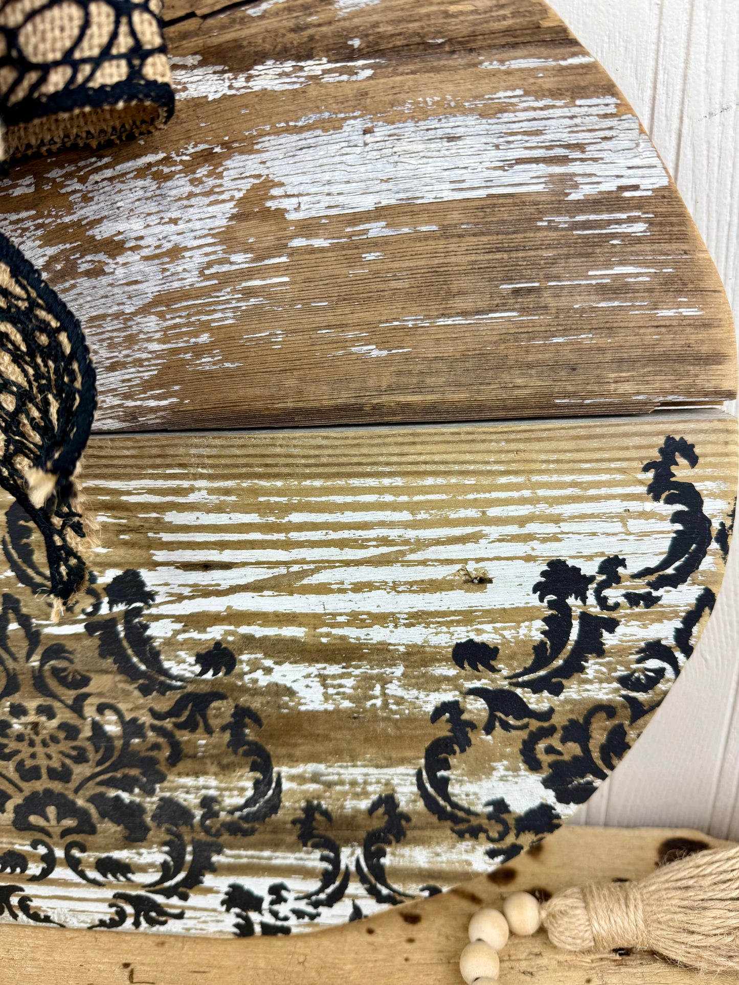 Handmade Chippy Barn Wood Pumpkin with Black Details