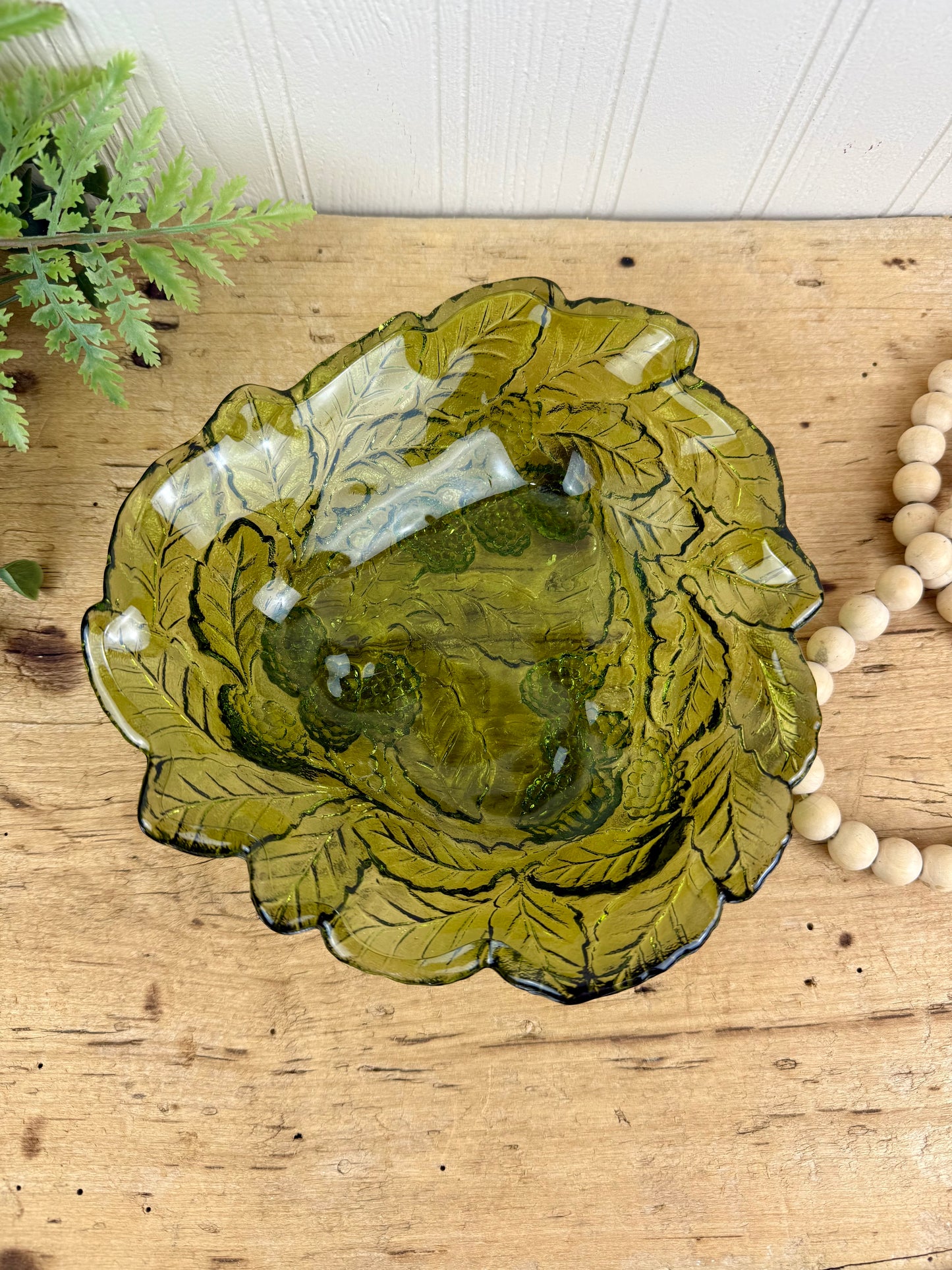 Vintage Indiana Glass Co. Green Loganberry Candy Dish