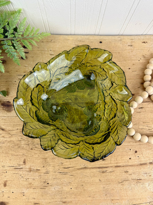 Vintage Indiana Glass Co. Green Loganberry Candy Dish