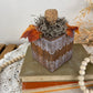 Handmade Reclaimed Wood Block Pumpkin with Leaves