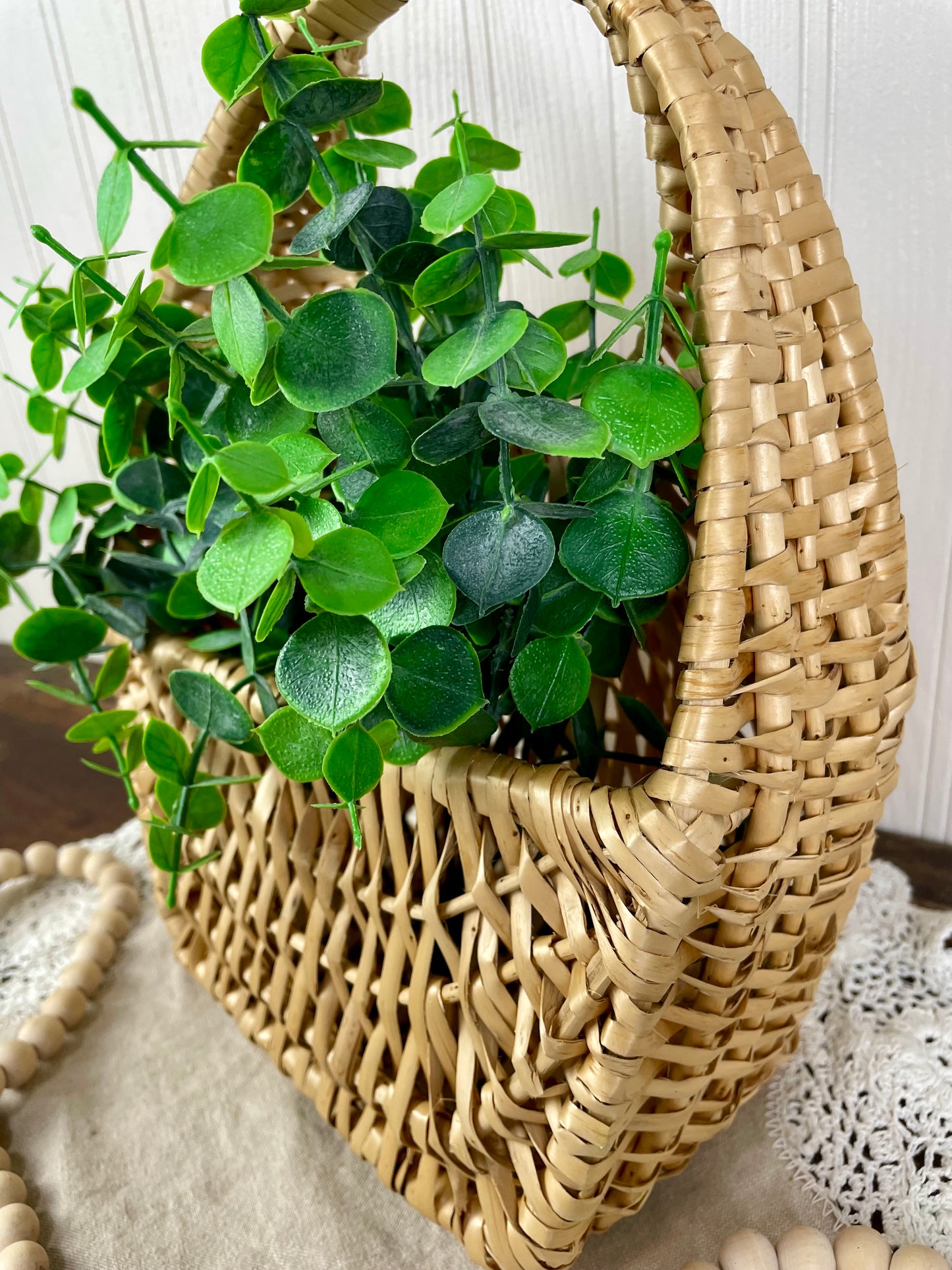 Vintage Hanging Wall Basket with Greenery