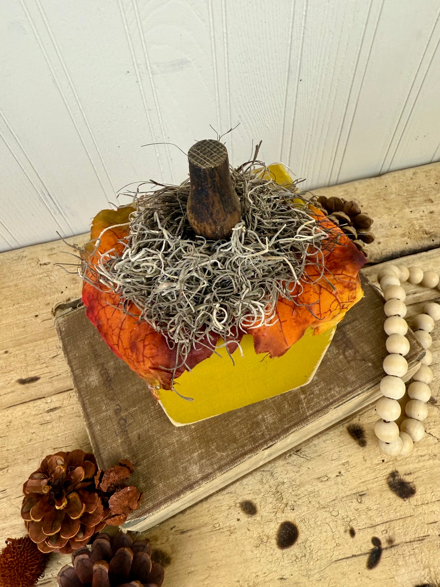 Handmade Reclaimed Wood Yellow Block Pumpkin