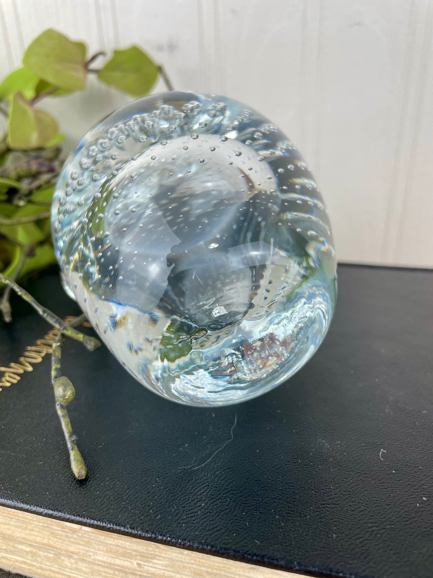 Vintage Clear Bubbled Art Glass Apple Paperweight