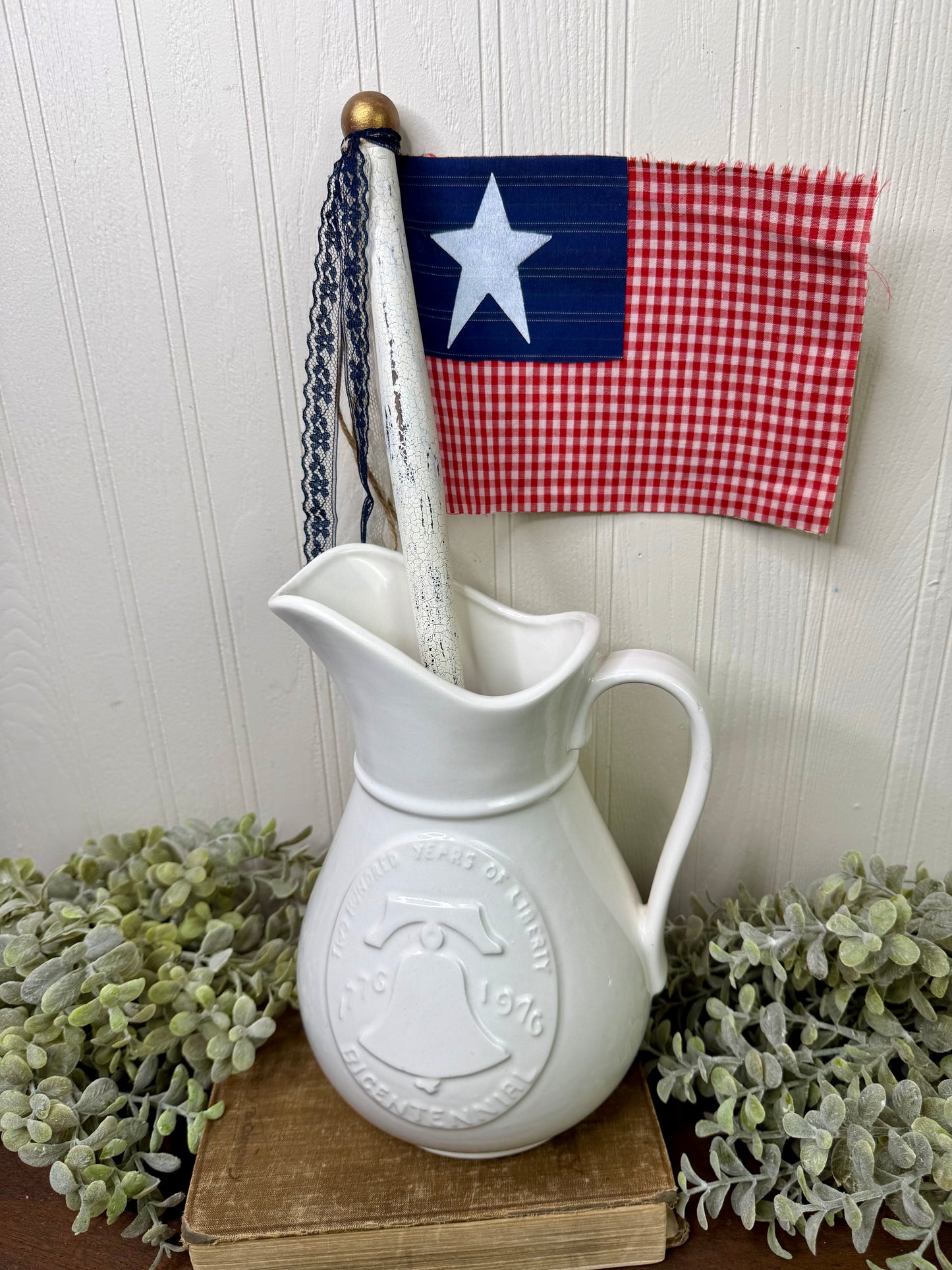 Handmade Spindle Flag with Gingham Pattern