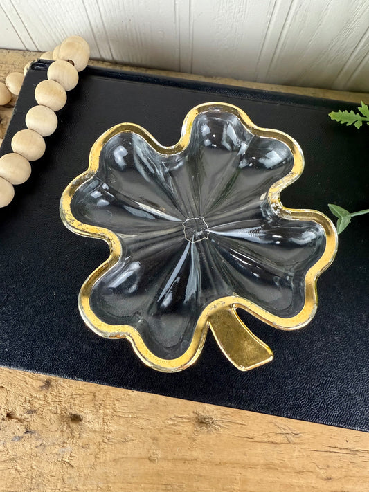 Vintage Jeannette Glass Four Leaf Clover Trinket Dish