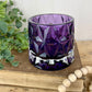 Purple Glass Candle Holder with Geometric Pattern