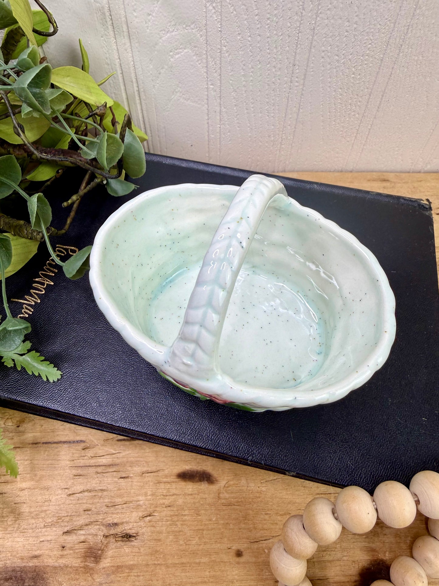 Vintage Handmade Ceramic Basket Figurine