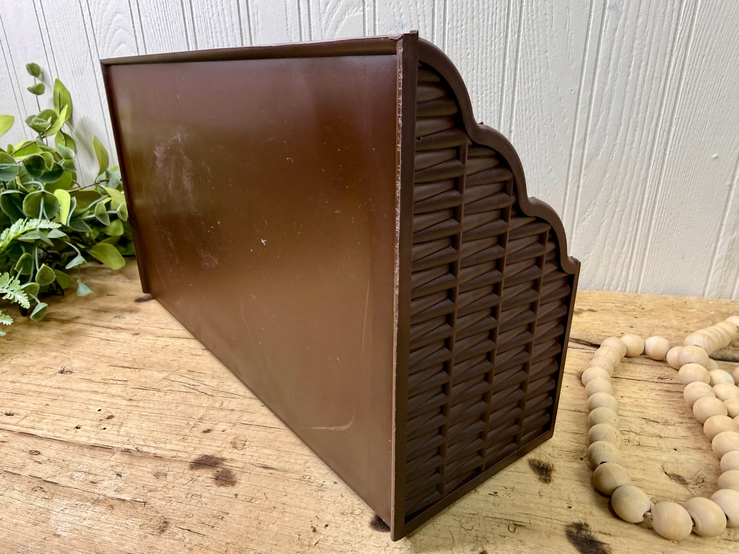 Vintage 1970’s Action Industries Faux Wicker Letter Organizer