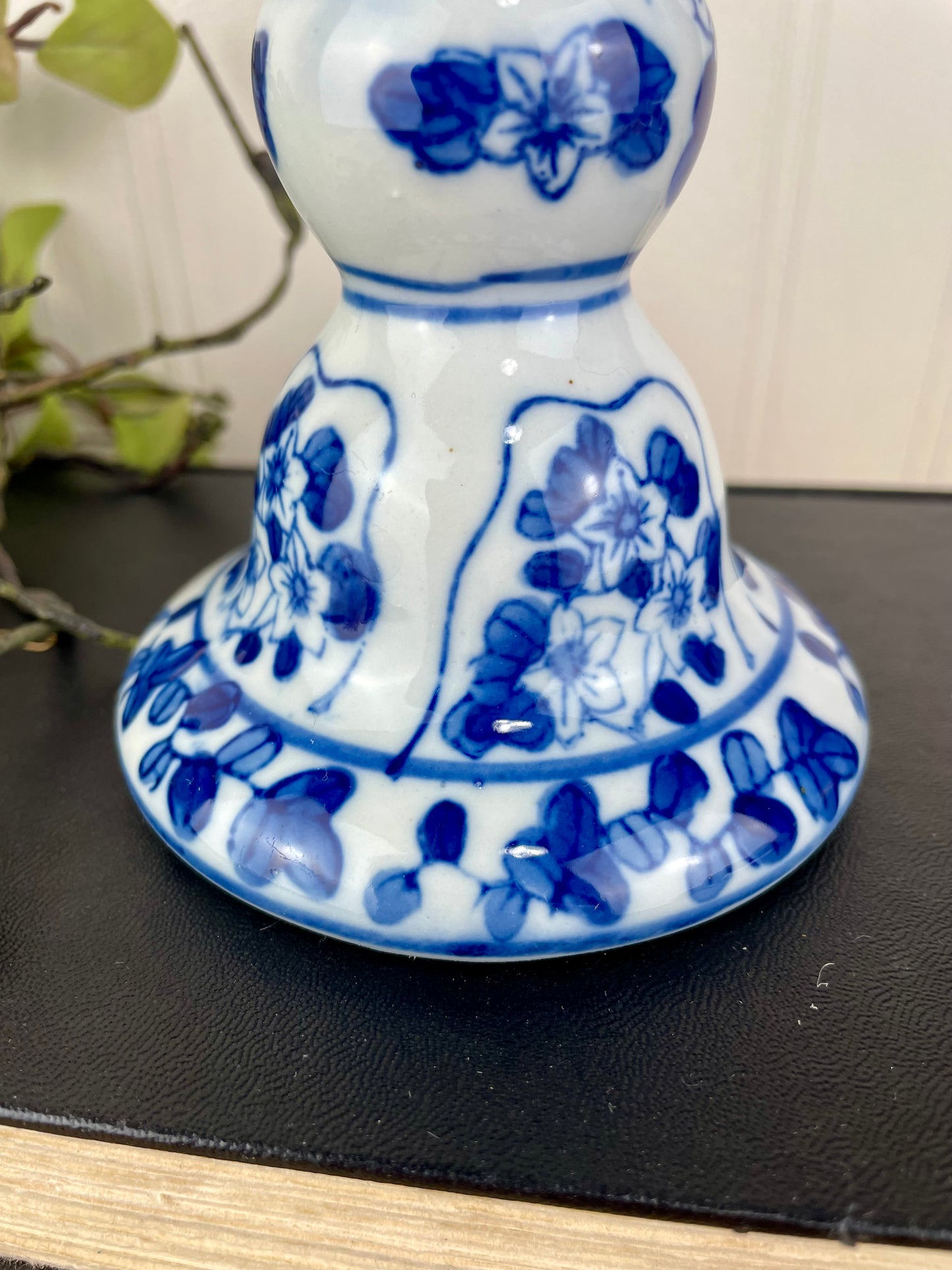 Vintage Blue & White Ceramic Candle Holder