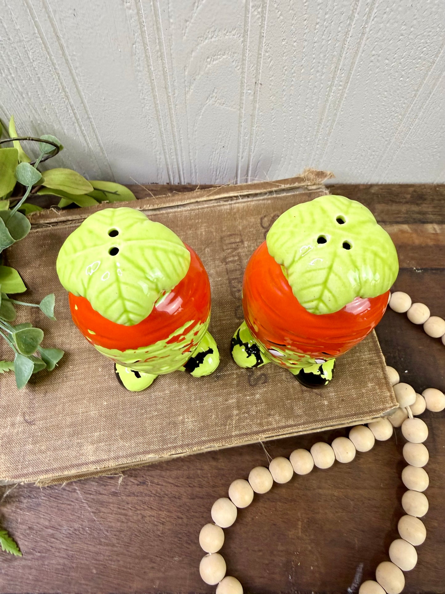 Vintage Mid-Century Carrot Salt & Pepper Shaker Set with Chippy Paint