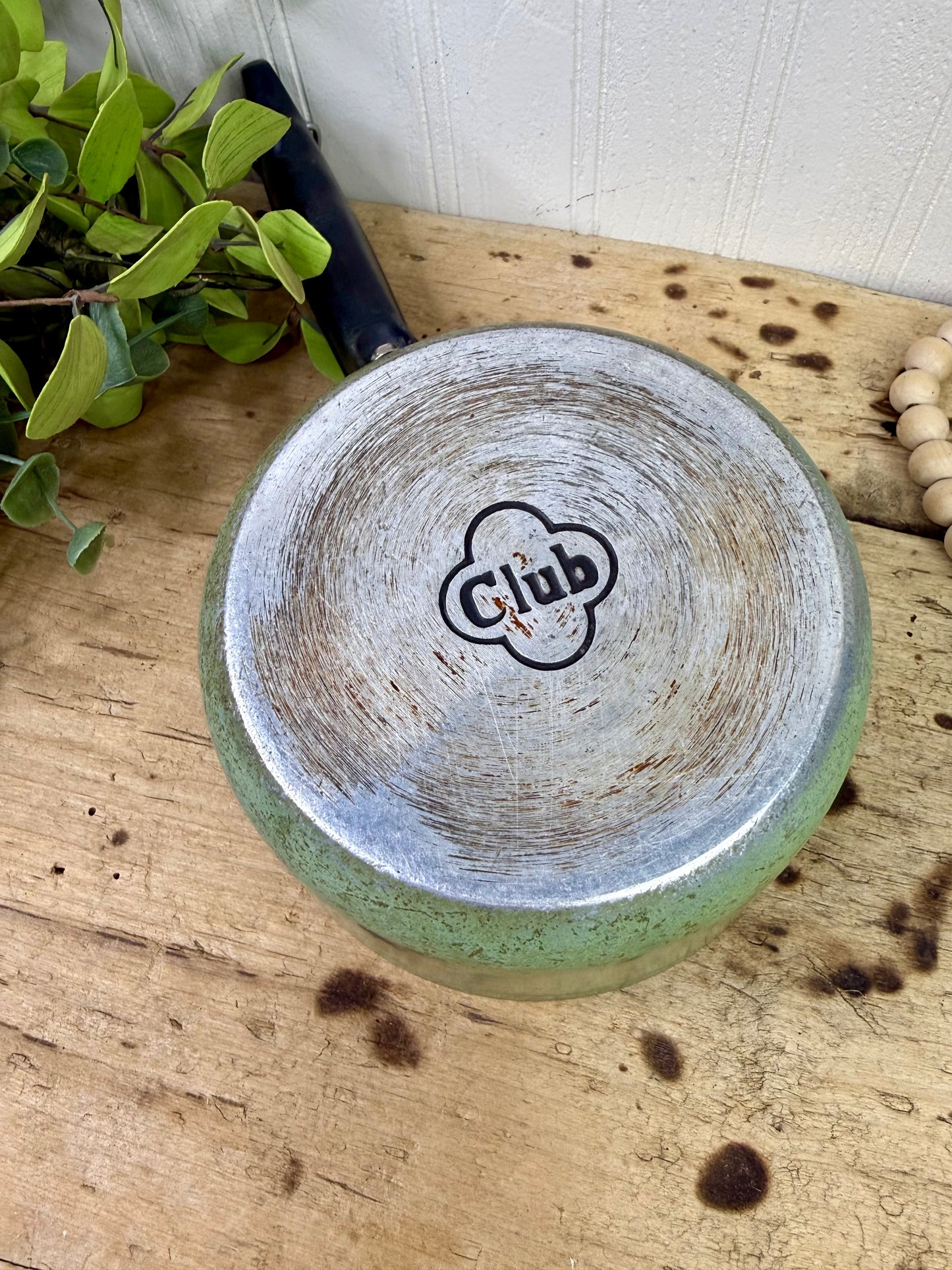 Vintage Mid-Century Club Aluminum Avocado Green Saucepan