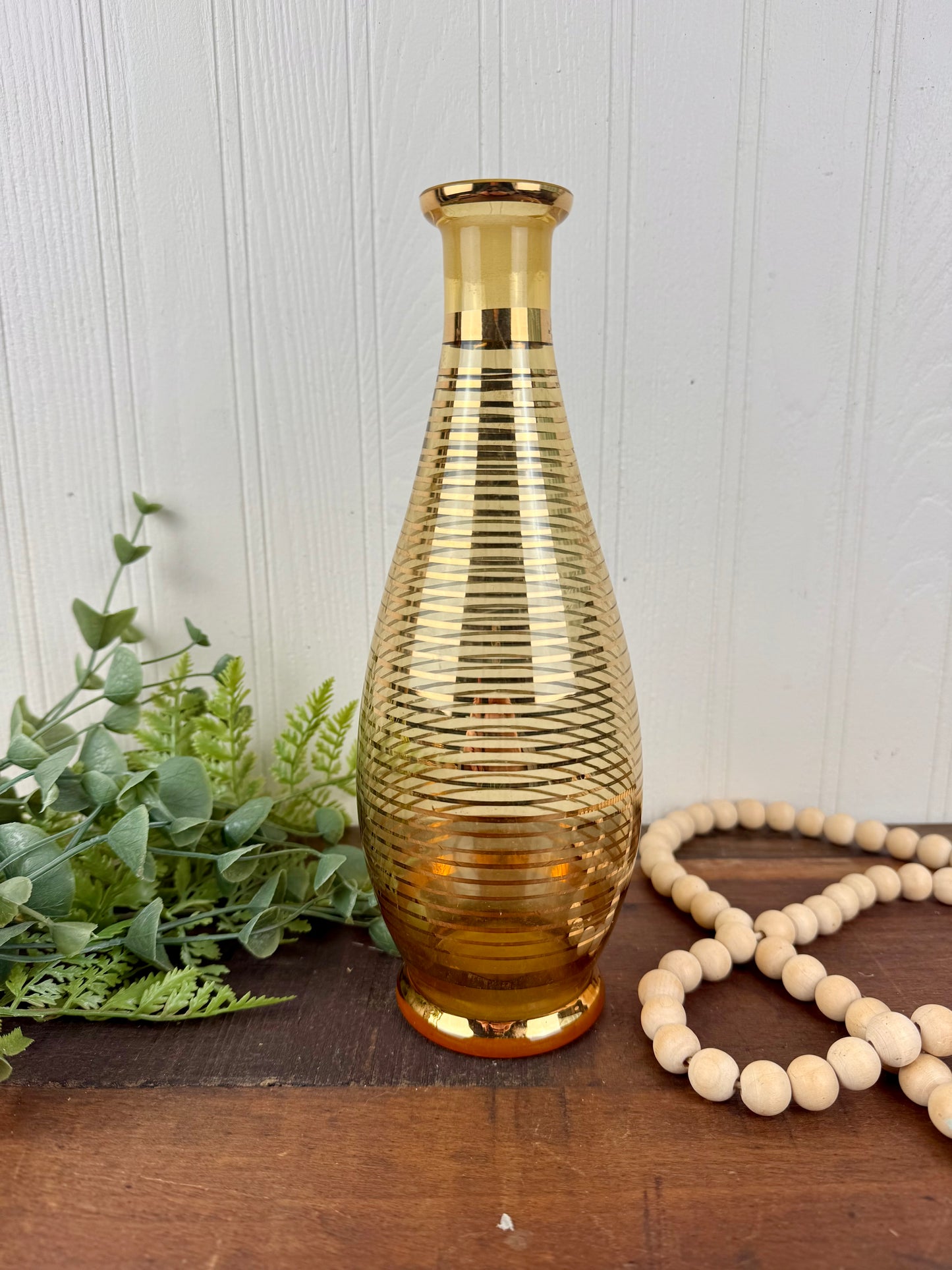 Vintage Mid-Century Gold Striped Glass Decanter