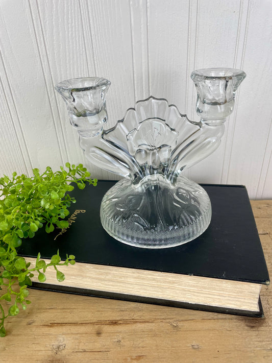 Vintage Jeanette Glass Co. Iris & Herringbone Double Candle Holder