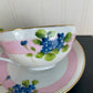 Vintage Hand Painted Blue Floral & Pink Striped Nippon Teacup & Saucer Set