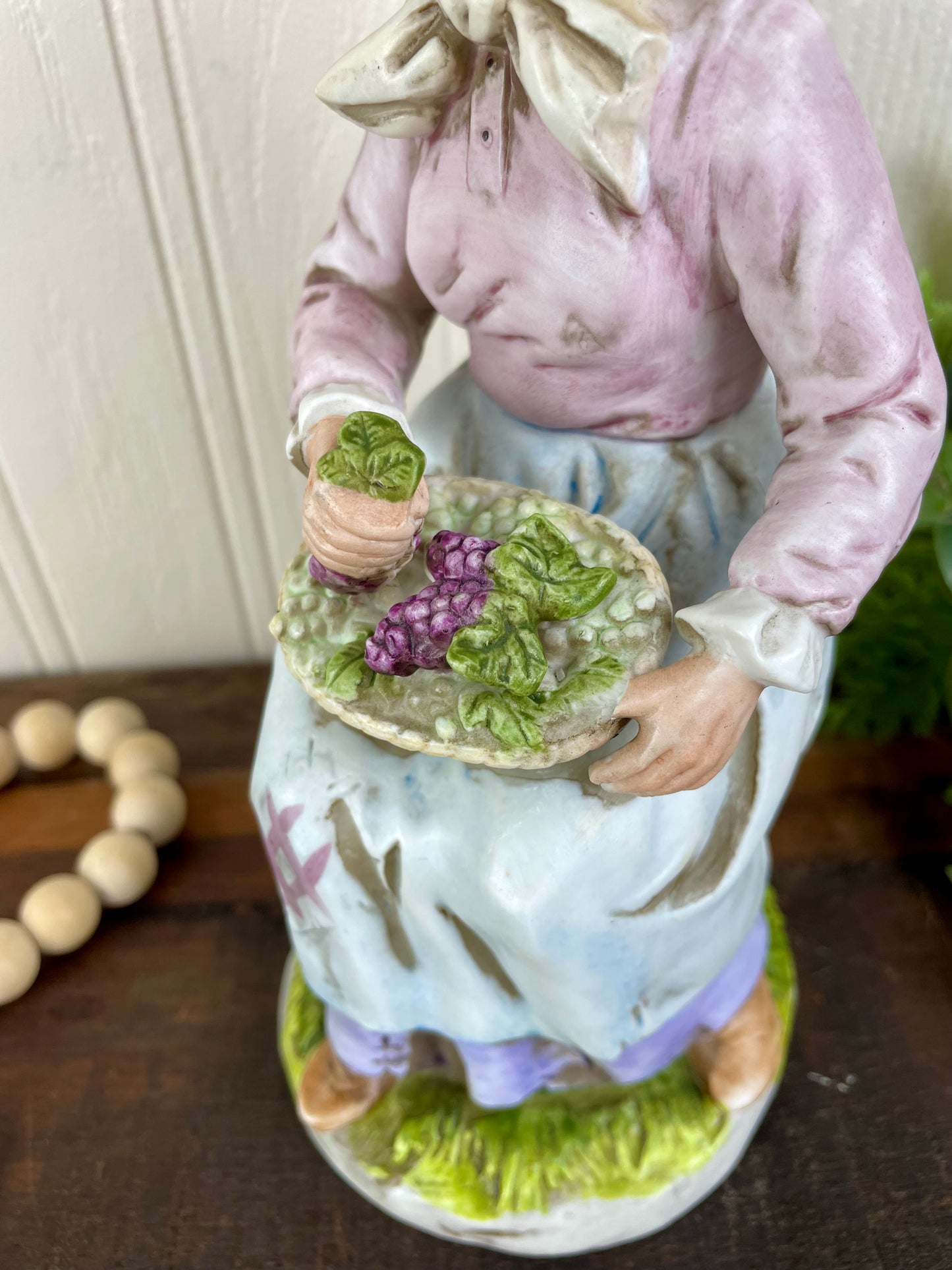 Vintage Homco Ceramic Figurine- Old Woman with Grape Basket