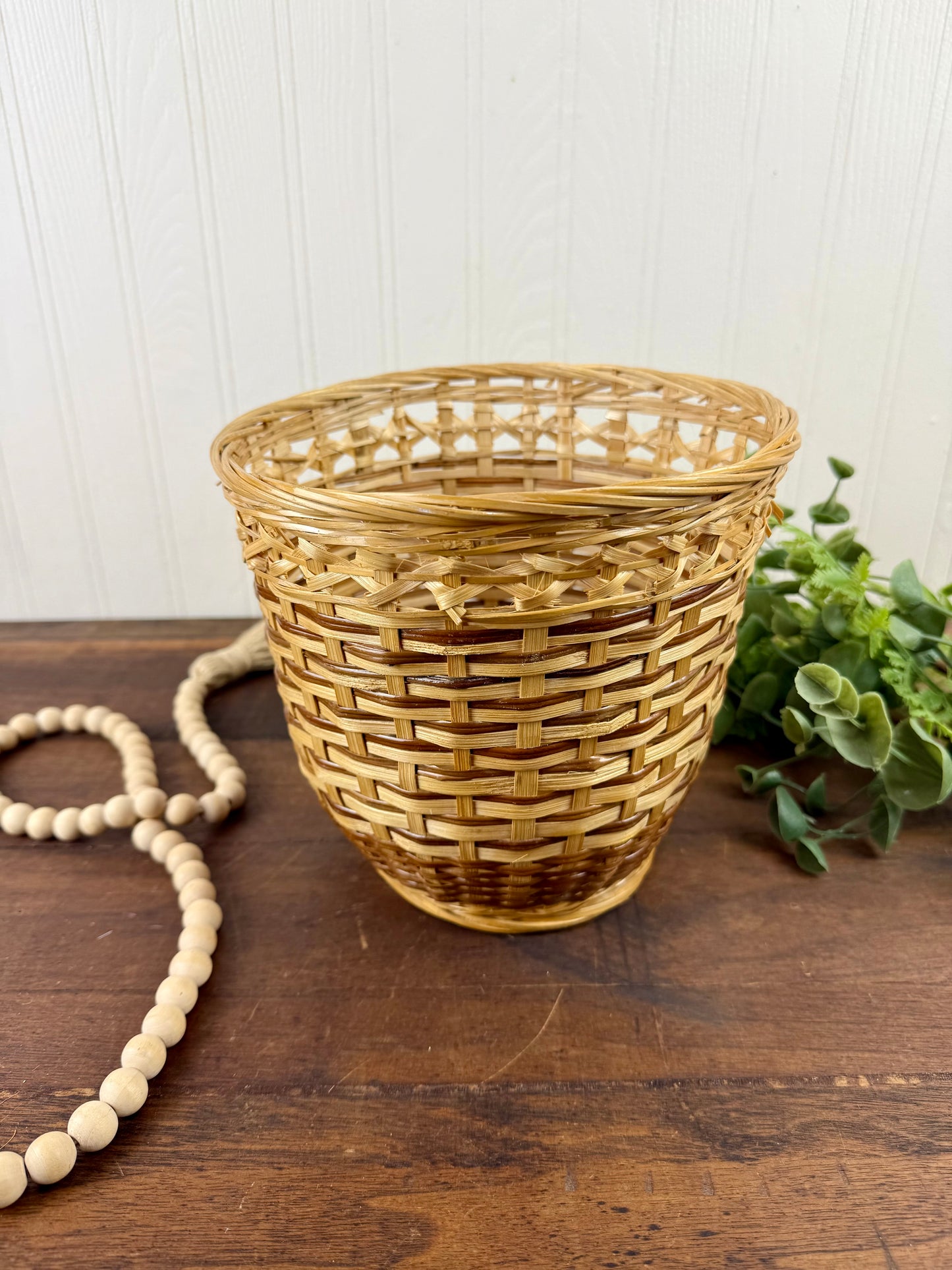 Vintage 2-Toned Wicker Planter Basket