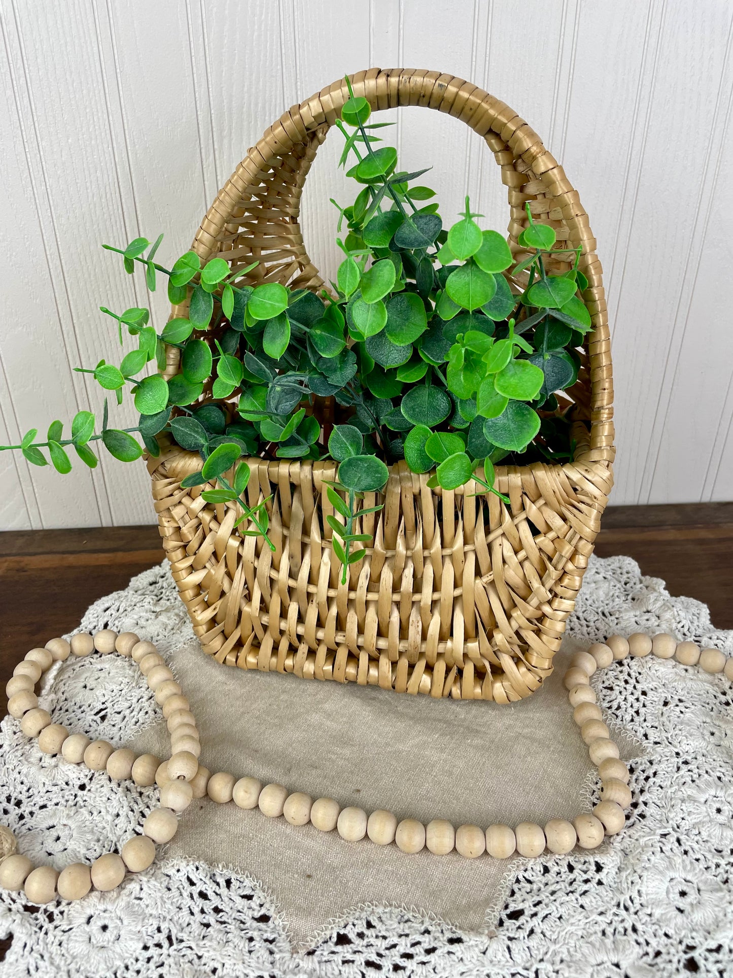 Vintage Hanging Wall Basket with Greenery