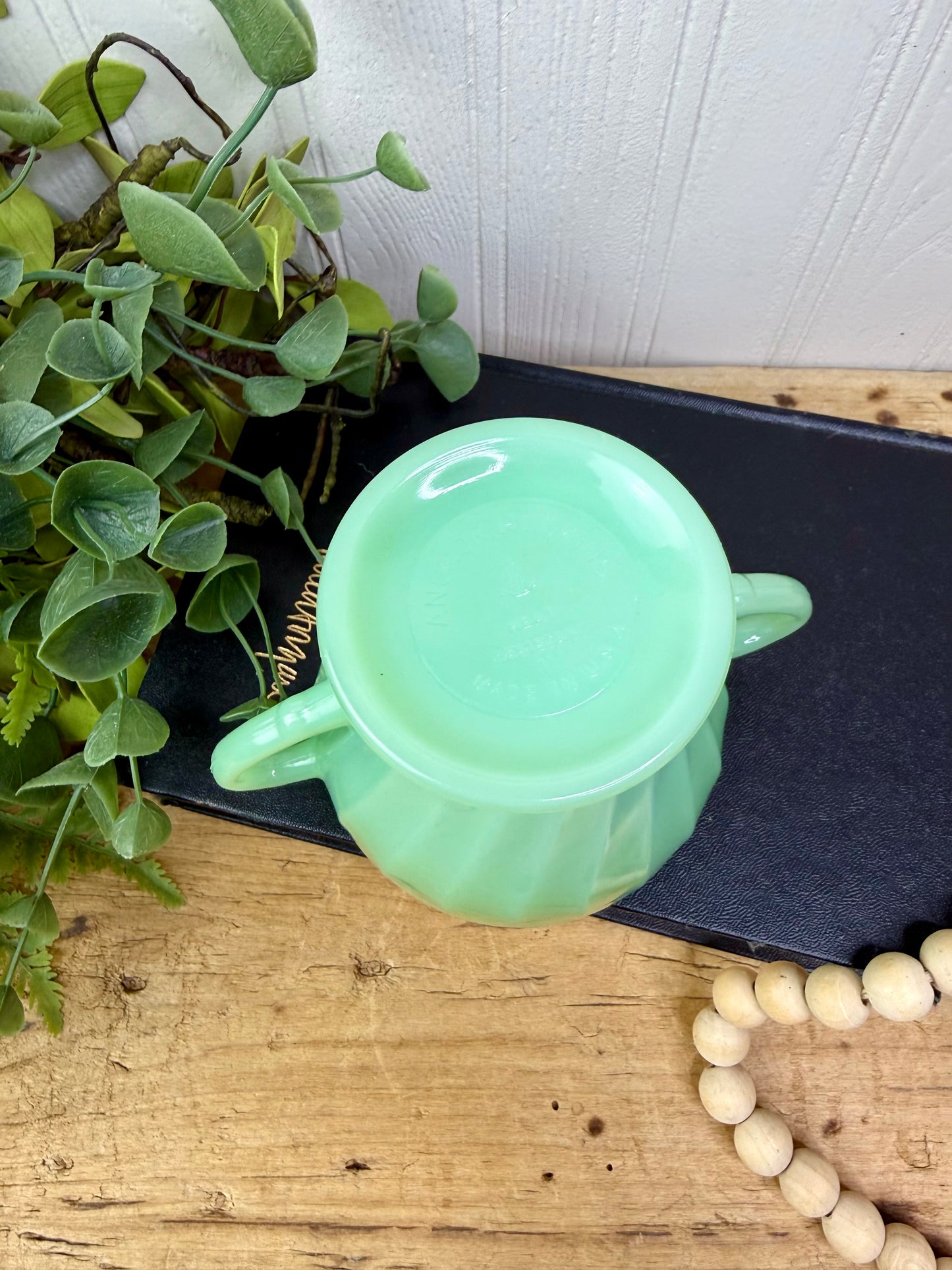 Vintage Anchor Hocking Jadeite Shell Swirl Sugar Bowl