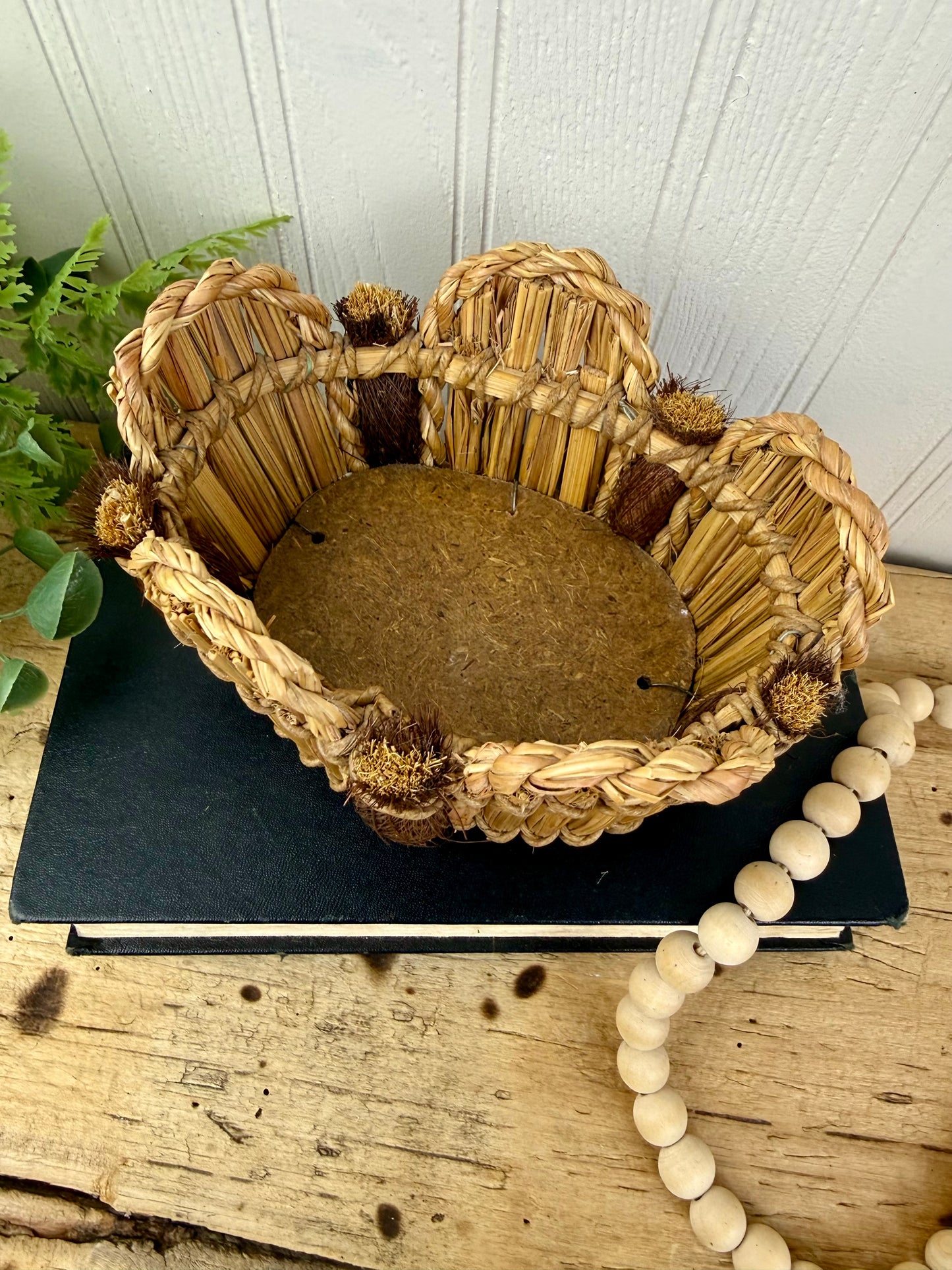 Vintage Handmade Small Basket with Scalloped Rim