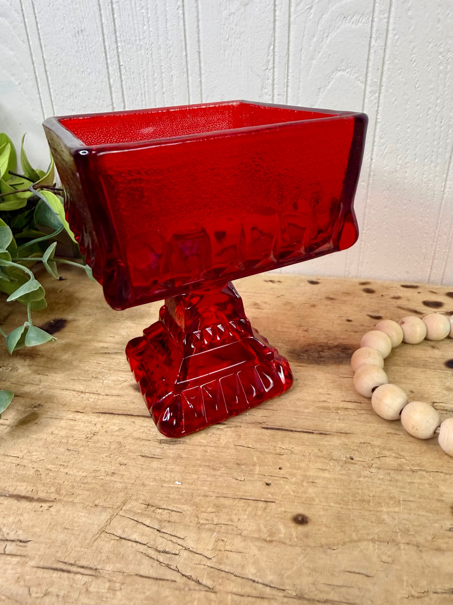 Vintage Jeannette Glass Square Pedestal Wedding Bowl Candy Dish