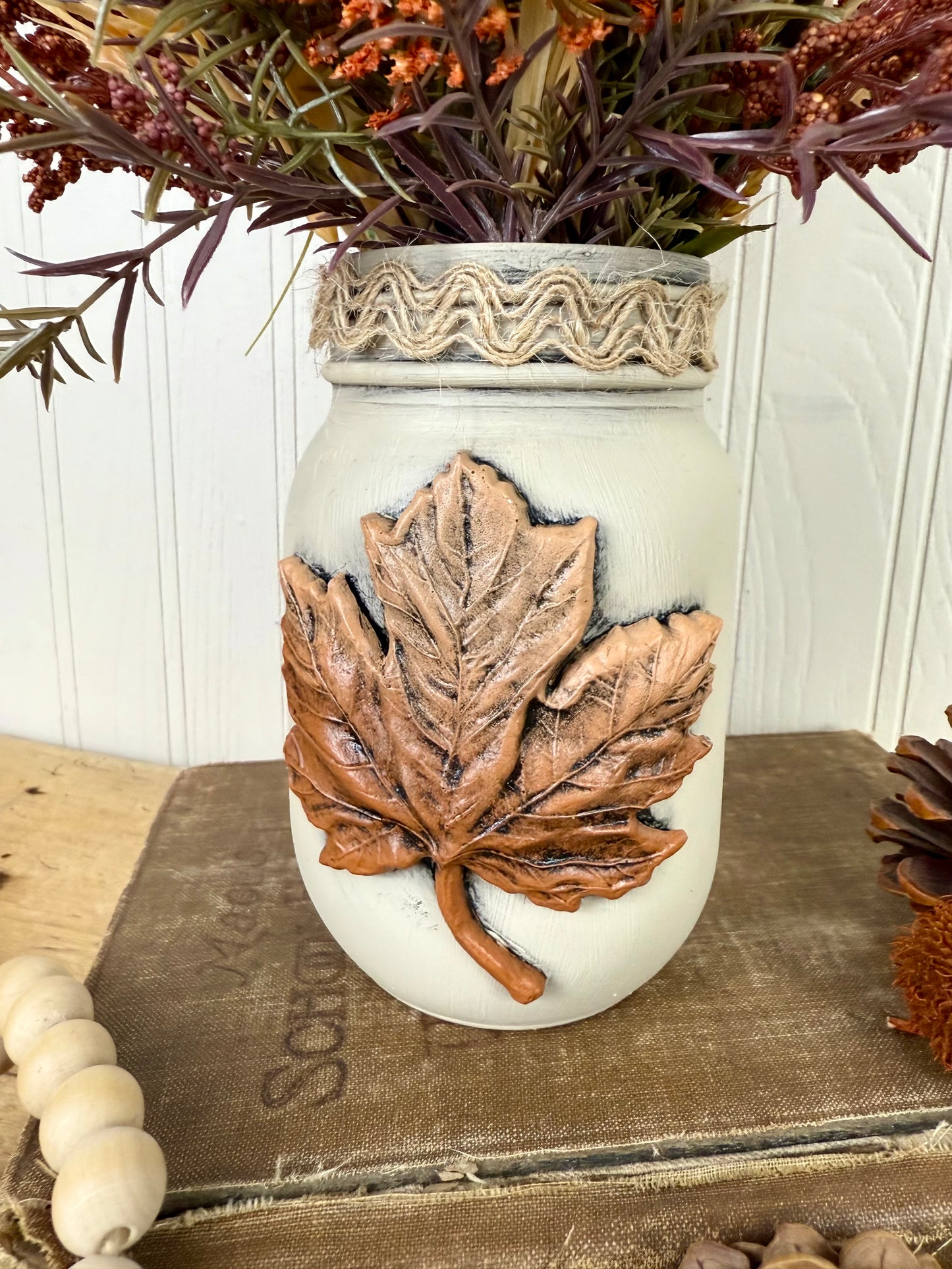 Handmade Upcycled Small Mason Jar Fall Floral Arrangment