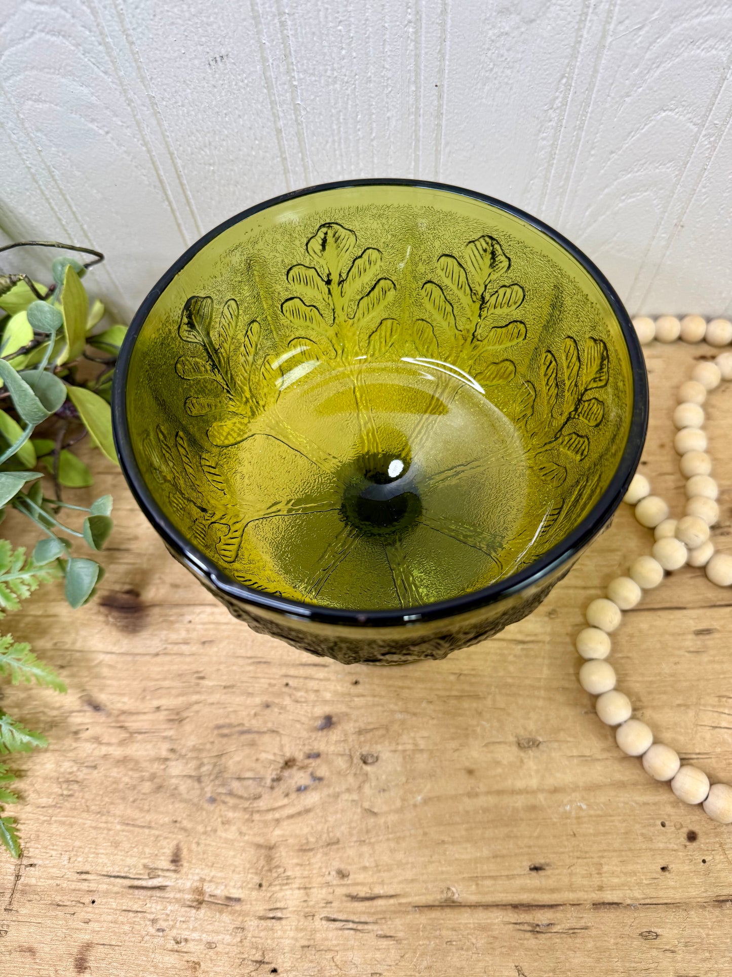 Vintage FTD Green Glass Pedestal Bowl