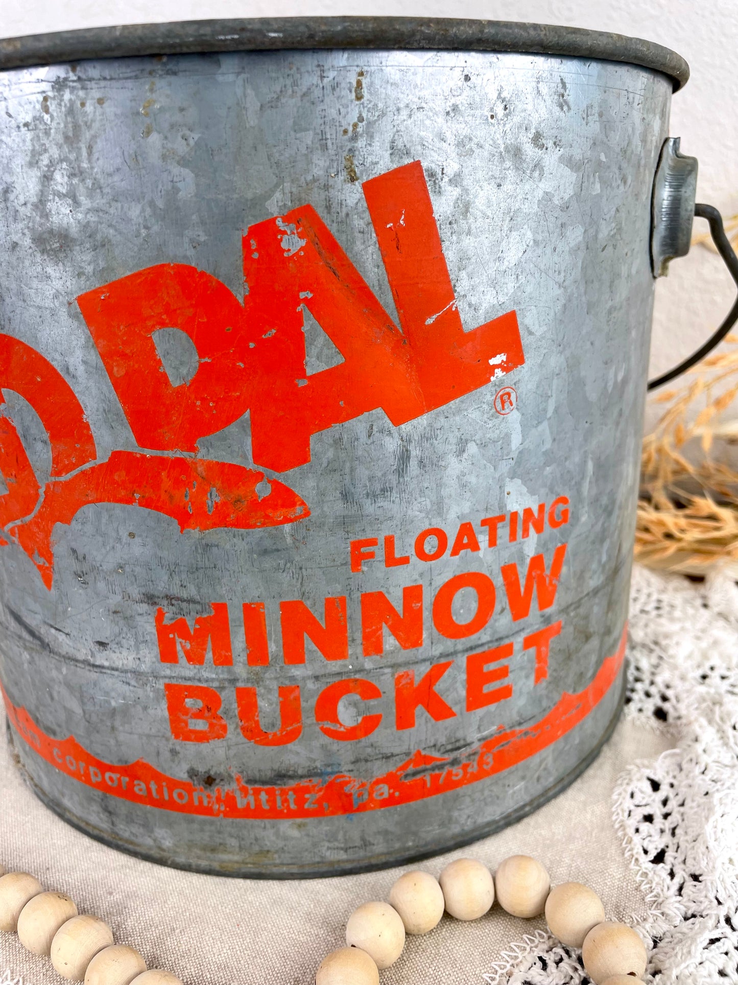 Vintage “Old Pal” Galvanized Minnow Bucket