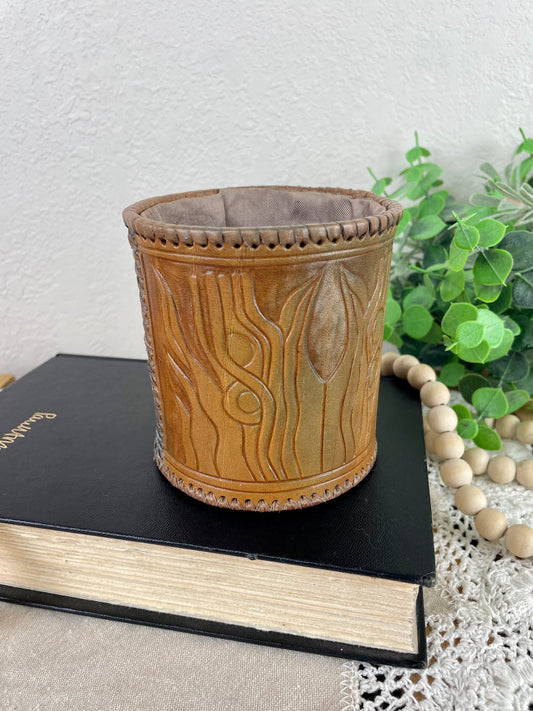 Vintage Hand Tooled Leather Pencil Holder