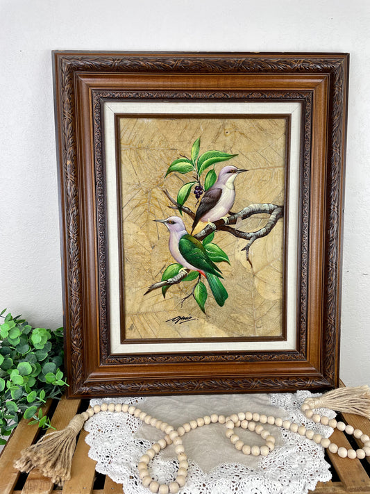 Vintage Framed Bird Painting