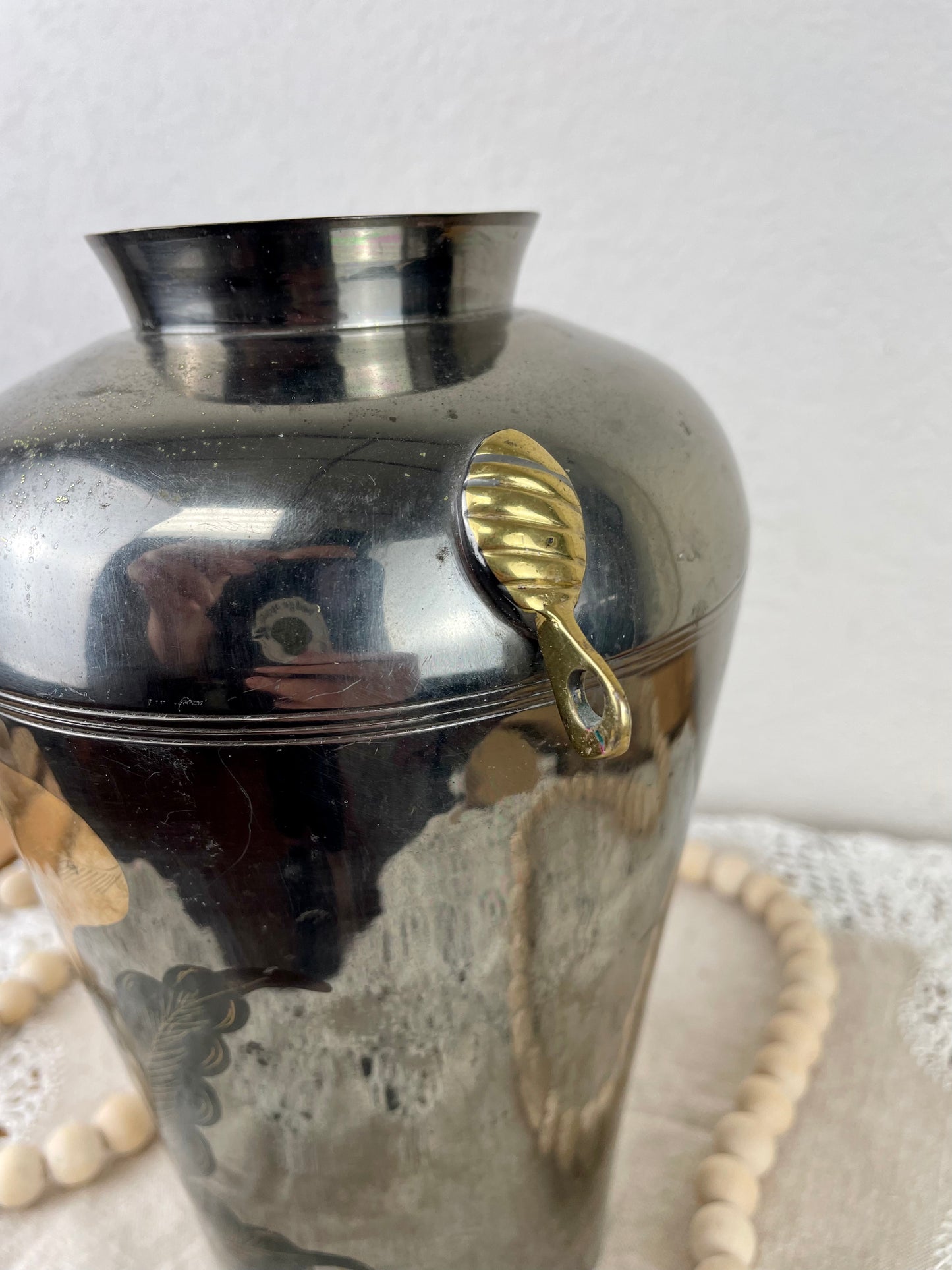 Vintage Brass Vase with Floral Details