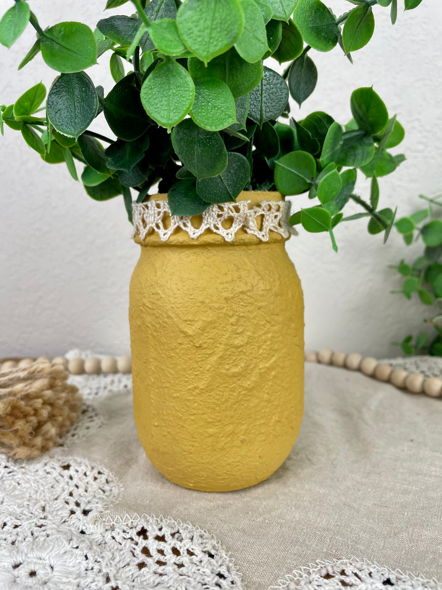 Handmade Textured Jar Vase with Greenery