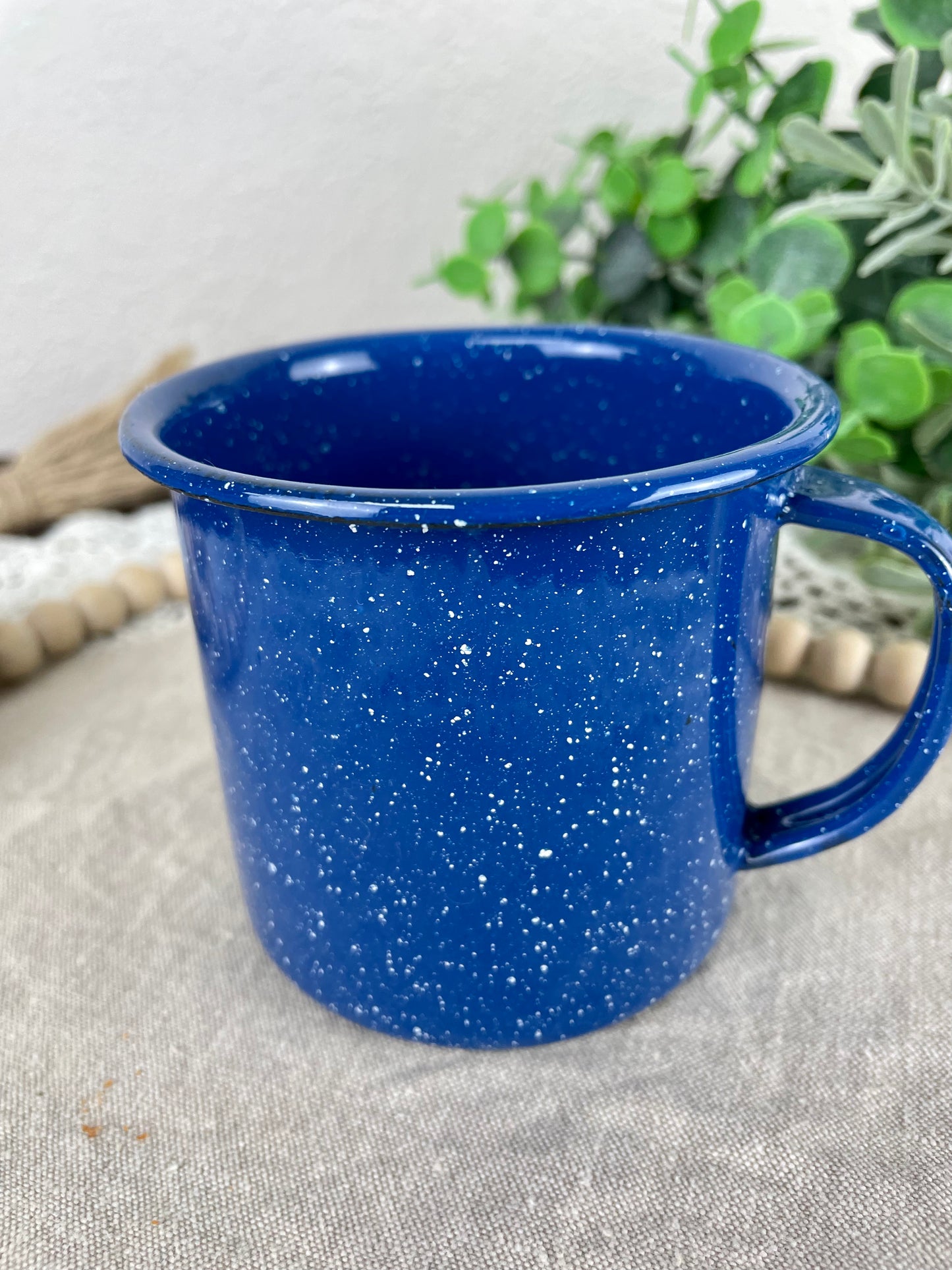 Vintage Speckled Blue Enamel Cup