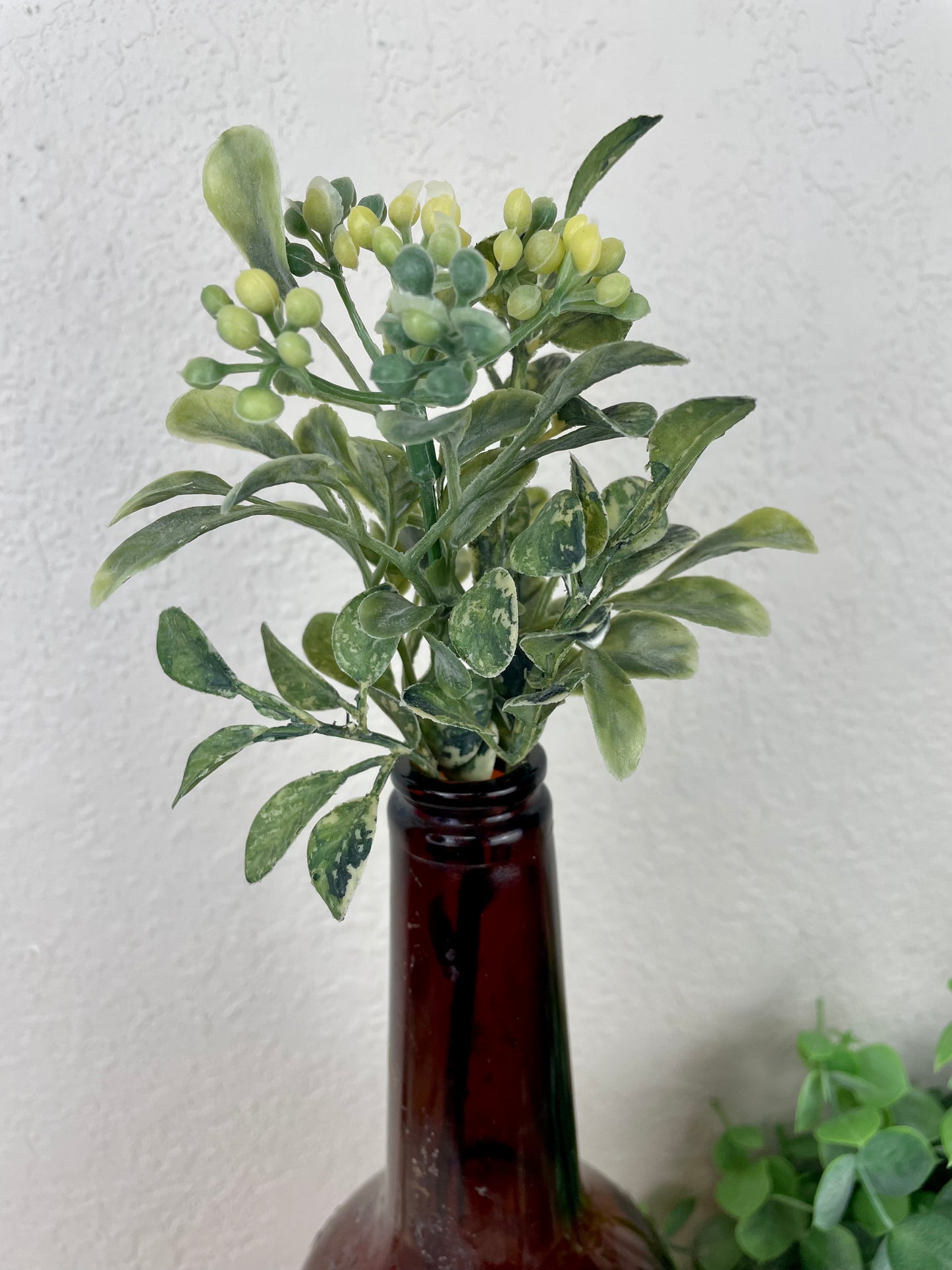 Vintage Amber Bottle with Rose Details with Greenery